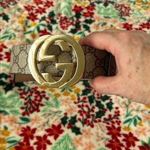 Gucci Gold Buckle Monogram Belt
